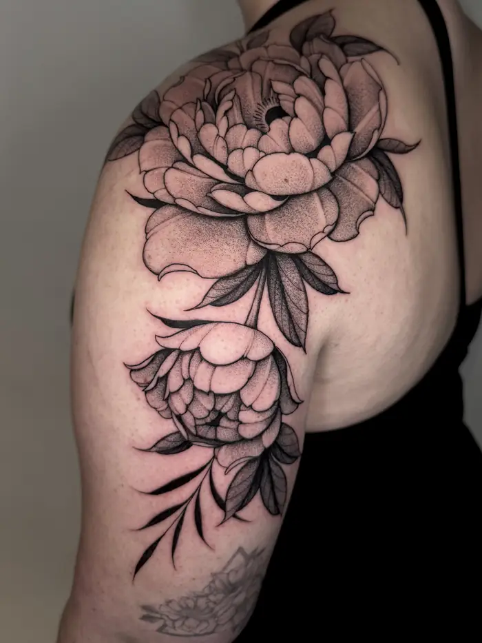 Peonies wrapping the shoulder